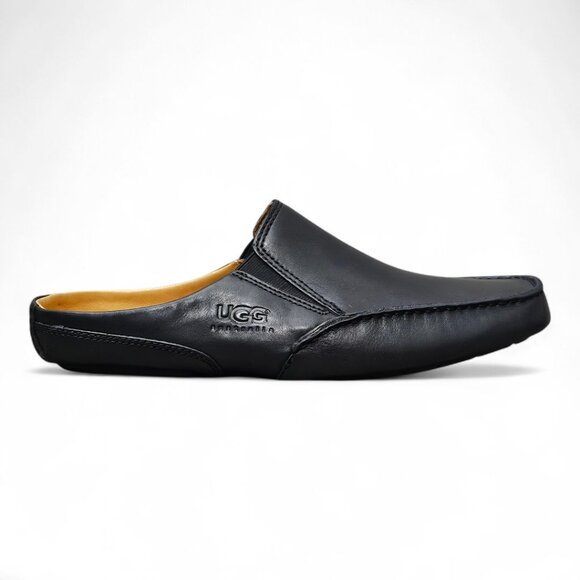 UGG Australia Leather Slip-on Mule Black Cushion Driving Slipper Shoe - Picture 1 of 15